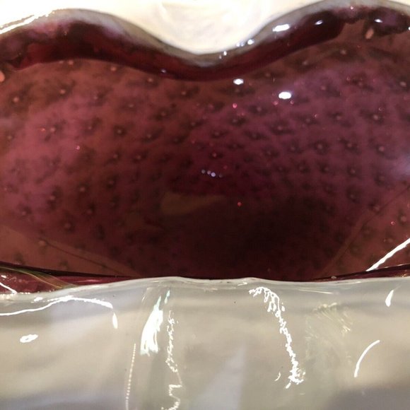 Murano Seguso White Incalmo Rim Gold Flecks Bubbles Italian Art Glass DAD GIFT - Picture 7 of 8